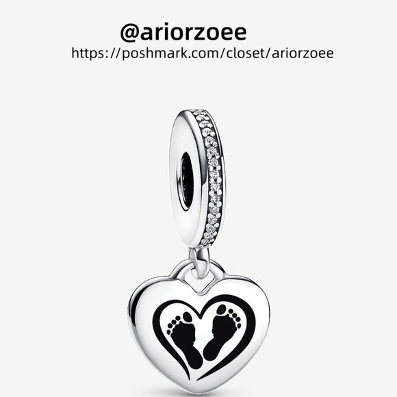 Pandora Engravable Footprint Dangle Charm|Pendant - Picture 1 of 2